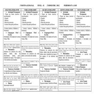 Rotinas semanais  nível ii    2º bi...