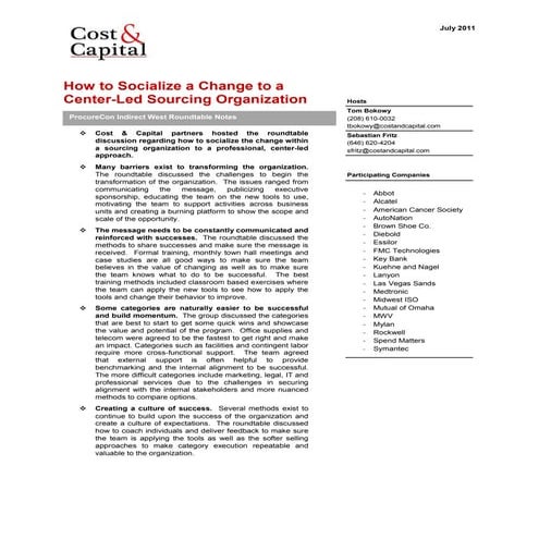 Roundtable Summary   Socialize The Change To A Center Led Organization