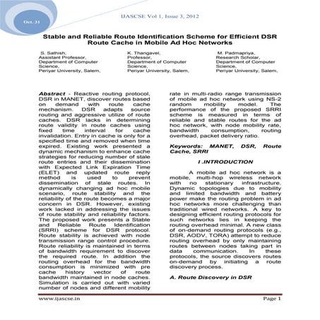 Stable and Reliable Route Identification Scheme for Efficient DSR Route Cache...