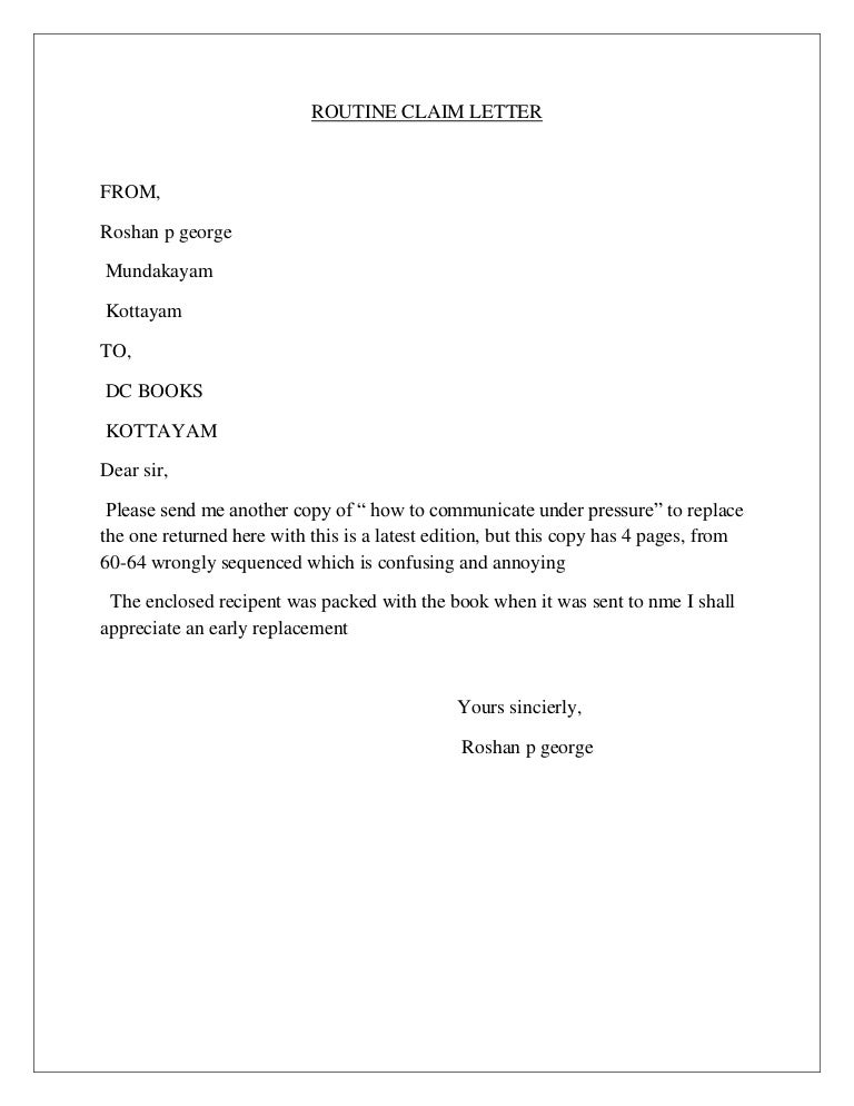 routine claim letter letters of claim