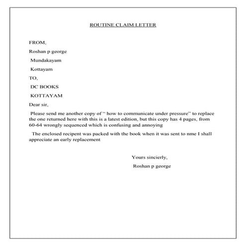 Routine claim letter | DOCX