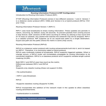 Routing information protocol & rip configuration