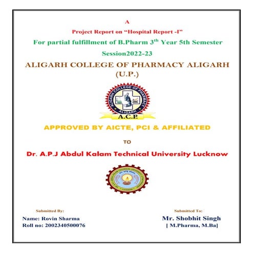 B. Pharm Hospital Training Report | PDF