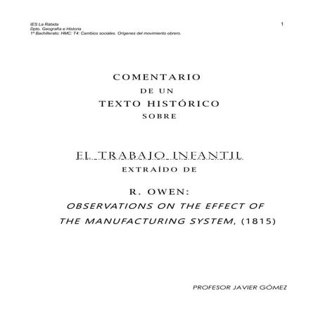 T4 Comentario histórico R Owen Sobre el trabajo infantil