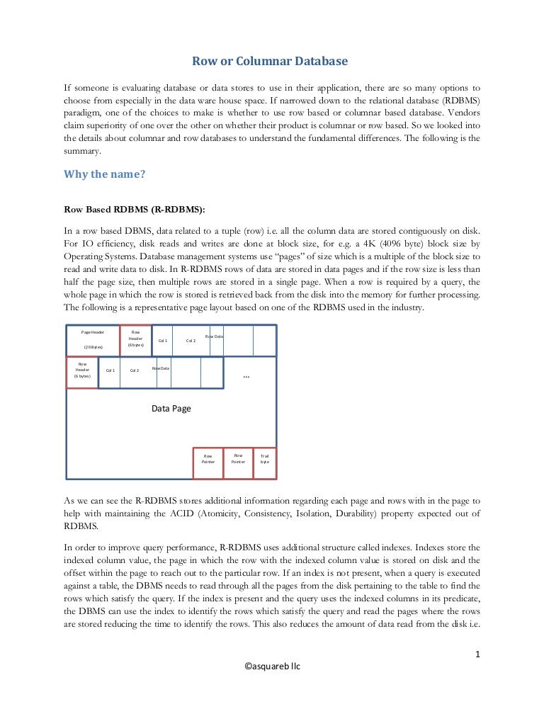 Row or Columnar Database