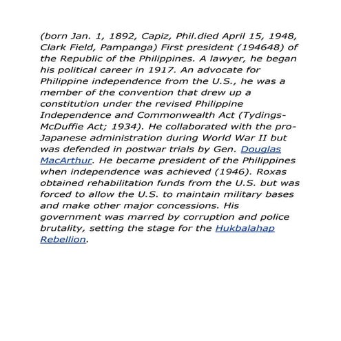 Former Philippine President Manuel Roxas - reporting | PPTX