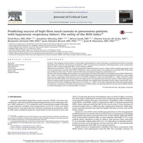 Indice del manejo de la canula de alto flujo yel uso adecuado del indice de rox
