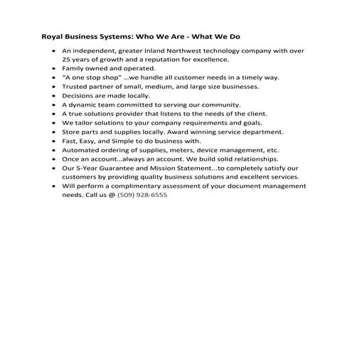 Royal business systems  who we are - what we do