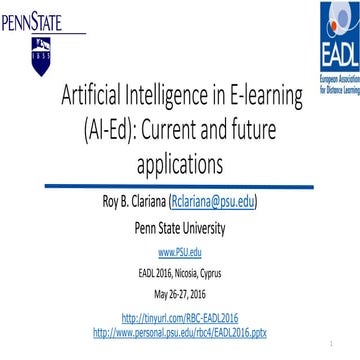 Artificial Intelligence in E-learning (AI-Ed): Current and future applications