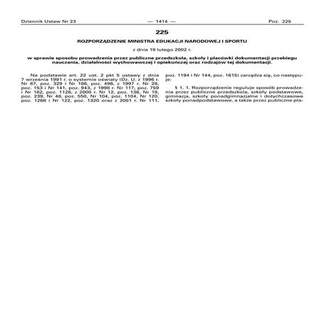 Rozporządzenie z dn. 19 lutego 2002 r. w  sprawie prowadzenia dokumentacji