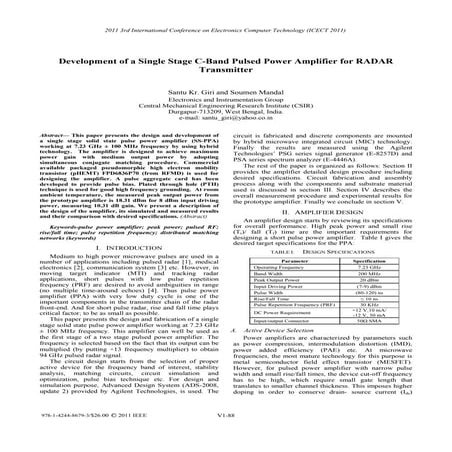 Development of a Single Stage C-Band Pulsed Power Amplifier for RADAR Transmi...