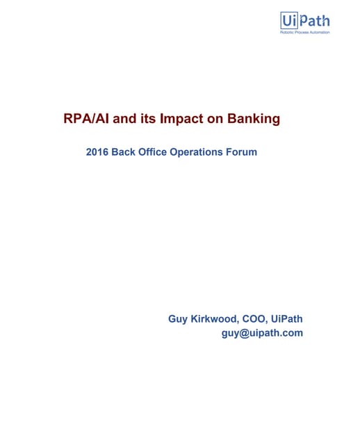 RPA and AI impact on Banking - 4th Annual Back Office Operations Forum, Vienna