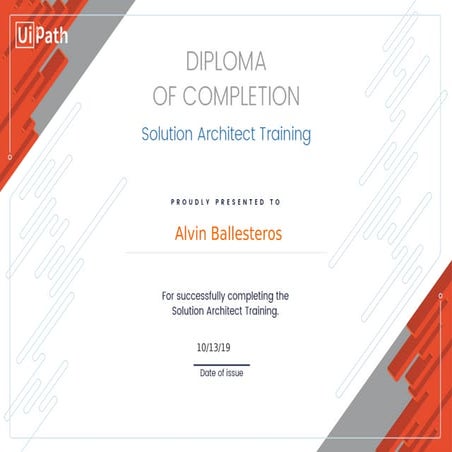 RPA Diploma of Completion - Solution Architect Training | PDF