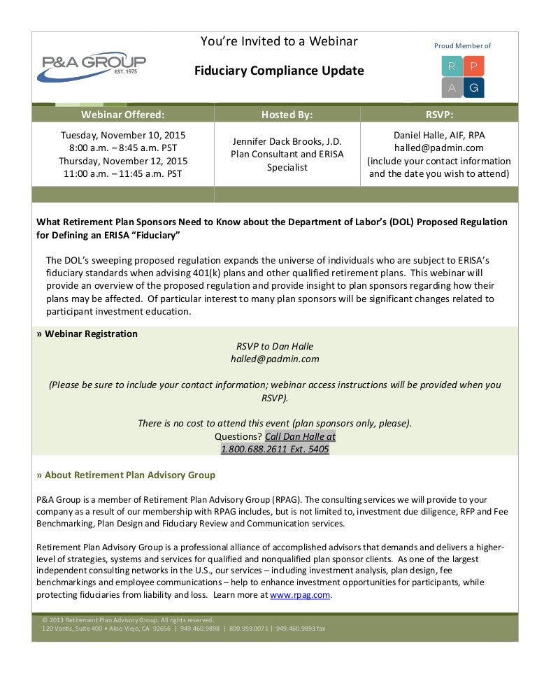 P&amp;A Retirement Plan Advisory Group November legal and compliance webi…