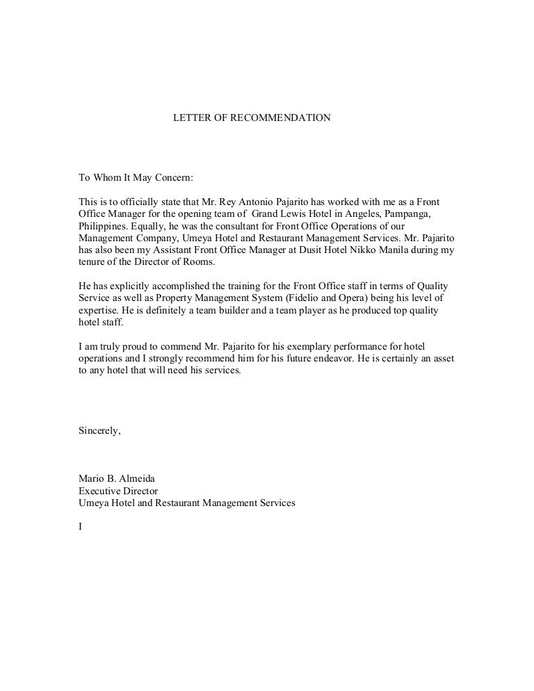 letter of recommendation restaurant employee rome restaurant reference letters