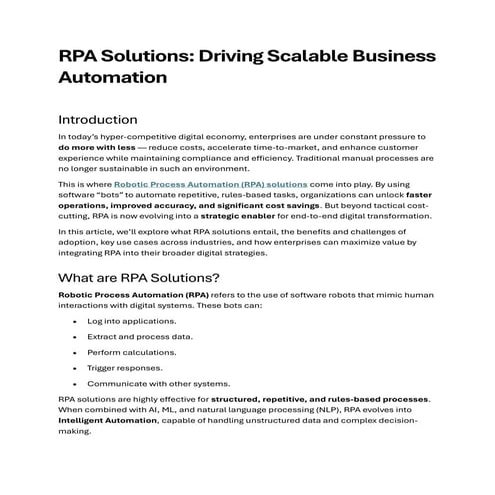 RPA Solutions: Driving Scalable Business Automation