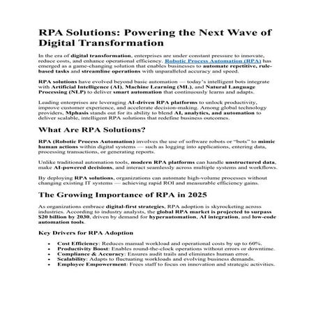 RPA Solutions: Powering the Next Wave of Digital Transformation