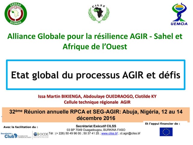Etat global du processus AGIR et défis