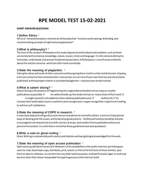 Rpe model test