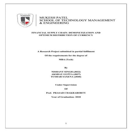 Research Project - Demonetization and optimum Distribution of Currency