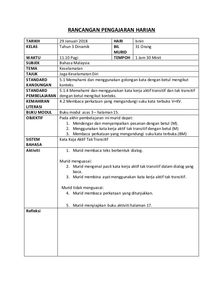 Rph bm tahun 3 jaga keselamatan diri