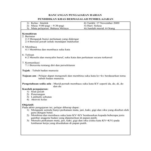 RPH Bahasa Melayu pendidikan khas (Micro teaching)