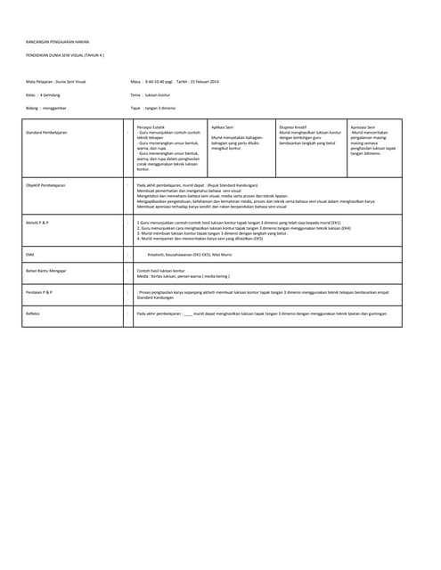 Rph Pendidikan Seni Visual Tahun 3 Lukisan Kontur Tapak Tangan