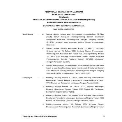 Rpjp daerah kota mataram | PDF