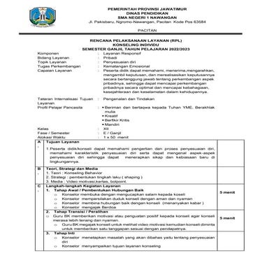 RPLBK. Konseling layanan individu Untuk SMA | DOCX