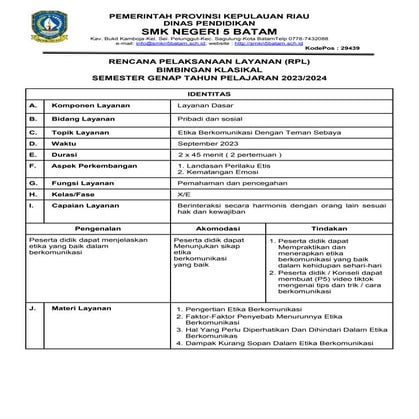 RENCANA PELAKSANAAN LAYANAN (RPL) BIMBINGAN KLASIKAL | PDF