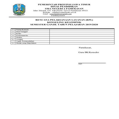 Contoh RPL Konseling Kelompok dan Laporan Konseling Kelompok | DOCX
