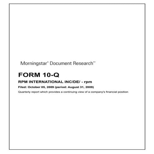 Q3 2009 Earning Report of RPM International Inc.