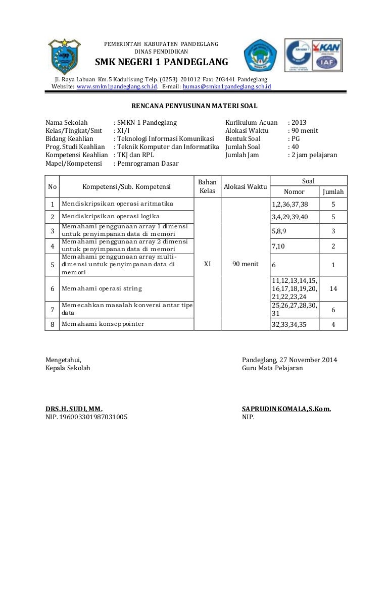 Rencana Penyusunan Materi Soal Pemrograman Dasar kelas 11 Rencana Penyusunan Materi Soal Pemrograman Dasar kelas 11