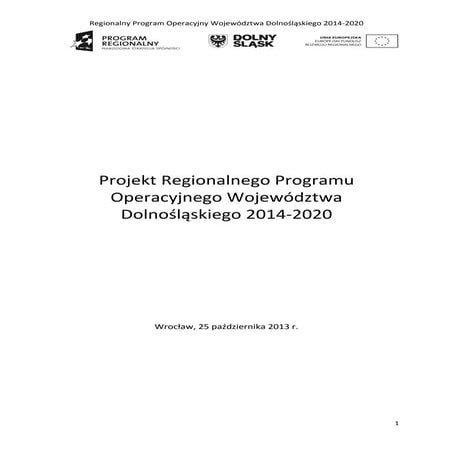 Regionalny Plan Operacyjny Województwa Dolnośląskiego - projekt