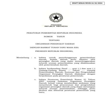 RANCANGAN PENGGANTI PP NO. 41 TAHUN 2007