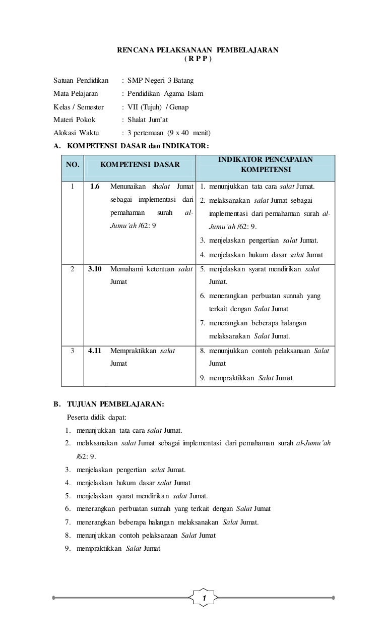 Rpp Bab 10 Shalat Jum At