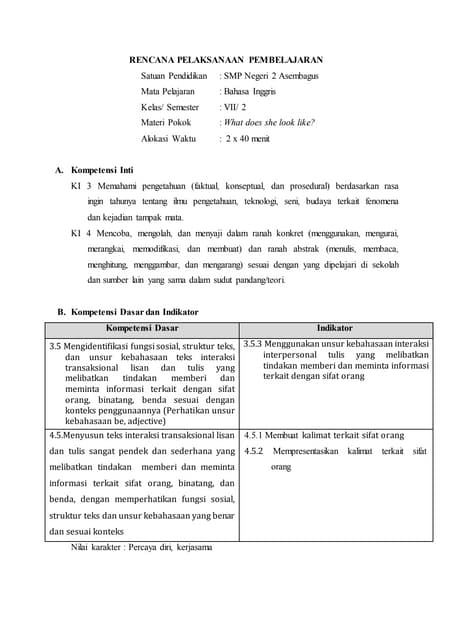 RPP Kelas 7 Bahasa Inggris KD 3.5: Memahami dan Menyusun Teks Deskriptif Sederhana