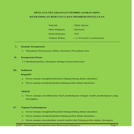 Rpp 3 ketrampilan bertanya & memberi penguatan