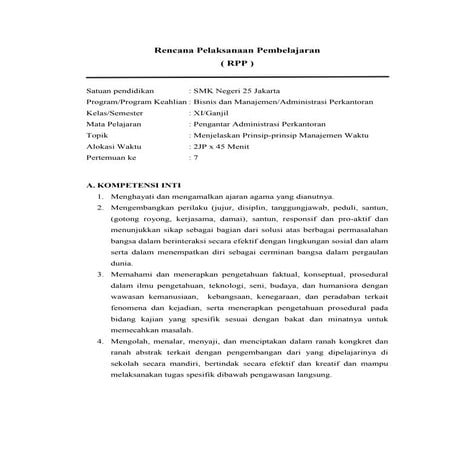 Rpp 7 prinsip manajemen waktu | DOCX