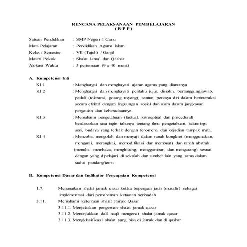 Rpp bab 13 (shalat jama' &amp; qashar)