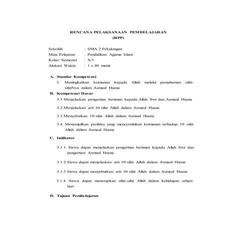 Rpp bab 3 asmaul husna