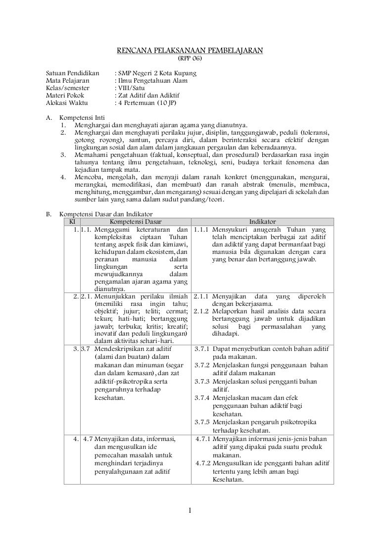 Rpp Ipa Bab Vi Kelas 8 Semester I