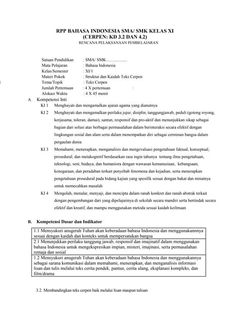Contoh RPP Bahasa Indonesia K13 | DOCX