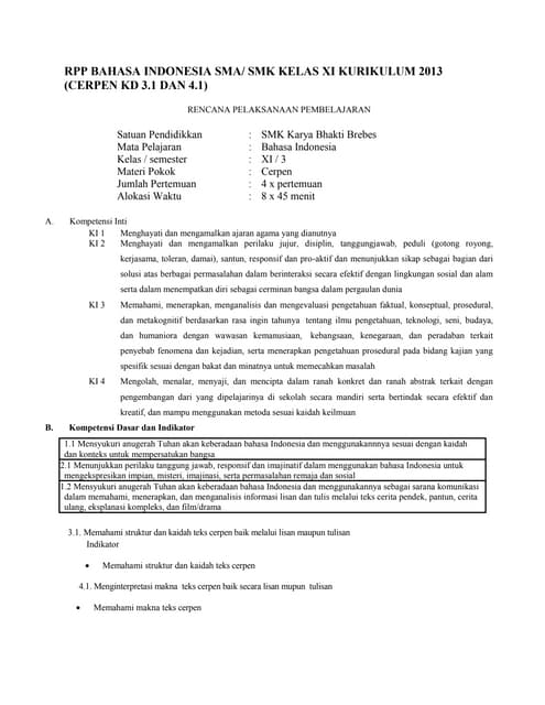 Contoh RPP Bahasa Indonesia K13 | DOCX