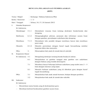 Rpp bahasa indonesia tema keluarga
