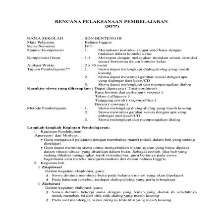 Rpp bahasa inggris sd kelas iv sms 1