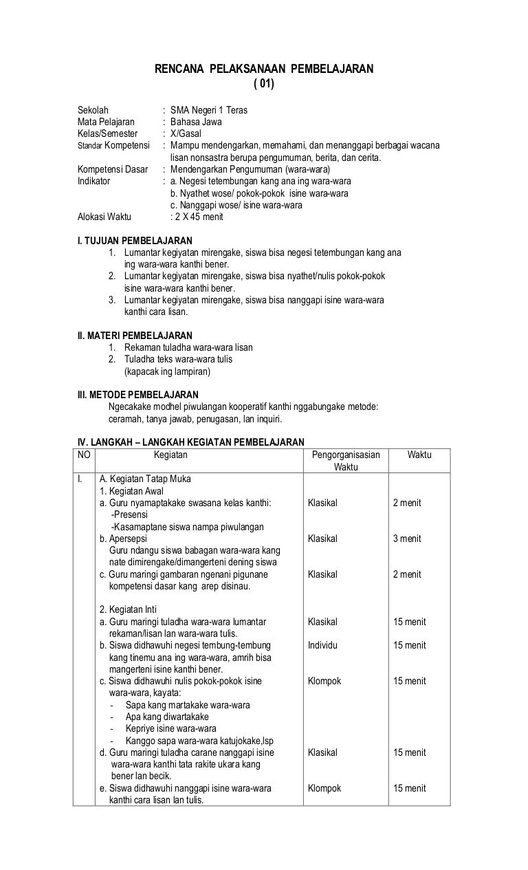 Rpp Bhs Jawa X 1