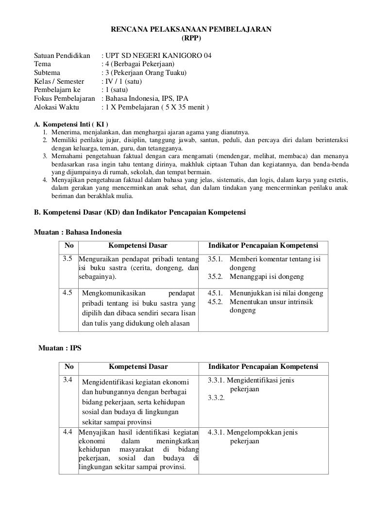 RPP BLENDED LEARNING TEMATIK KELAS IV