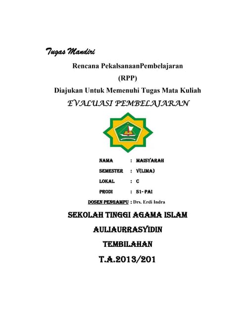 Rpp Evaluasi Pembelajaran