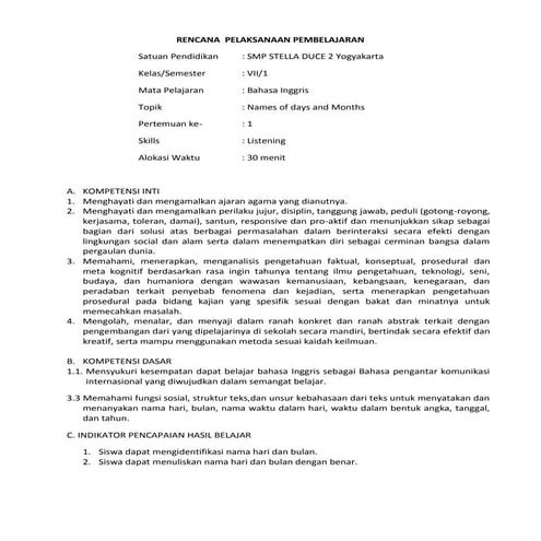 RPP BAHASA INGGRIS LISTENING SMP KELAS 7 KURIKULUM 2013 